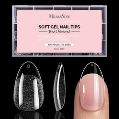 MelodySusie short almond X nail tips 300-piece pack for precise sizing