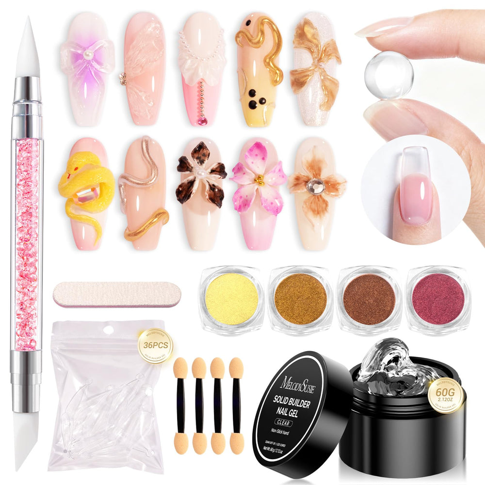 MelodySusie solid builder gel 60g with forms enables easy at-home nail extensions