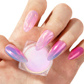 MelodySusie Unicorn Chrome Powder creates an aurora glow for DIY nails at home