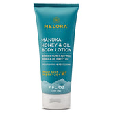 Melora Manuka Honey Body Lotion jar provides rich hydration for dry skin.