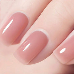 MEMEDA gel nail polish neutral bottle shows smooth color with long-lasting shine and even coverage.
