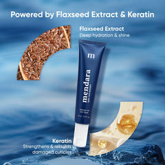 MENDARA Split End Mender applied to damp hair for mid-length to ends.