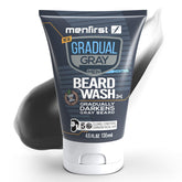 MENFIRST Gradual Gray Beard Wash bottle shows progressive color blending for dark beards.
