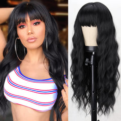 MERISIHAIR long black wig with bangs 26in offers a natural look for daily wear.