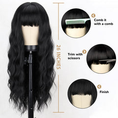 MERISIHAIR wavy black wig 26in adds volume and easy styling for events.