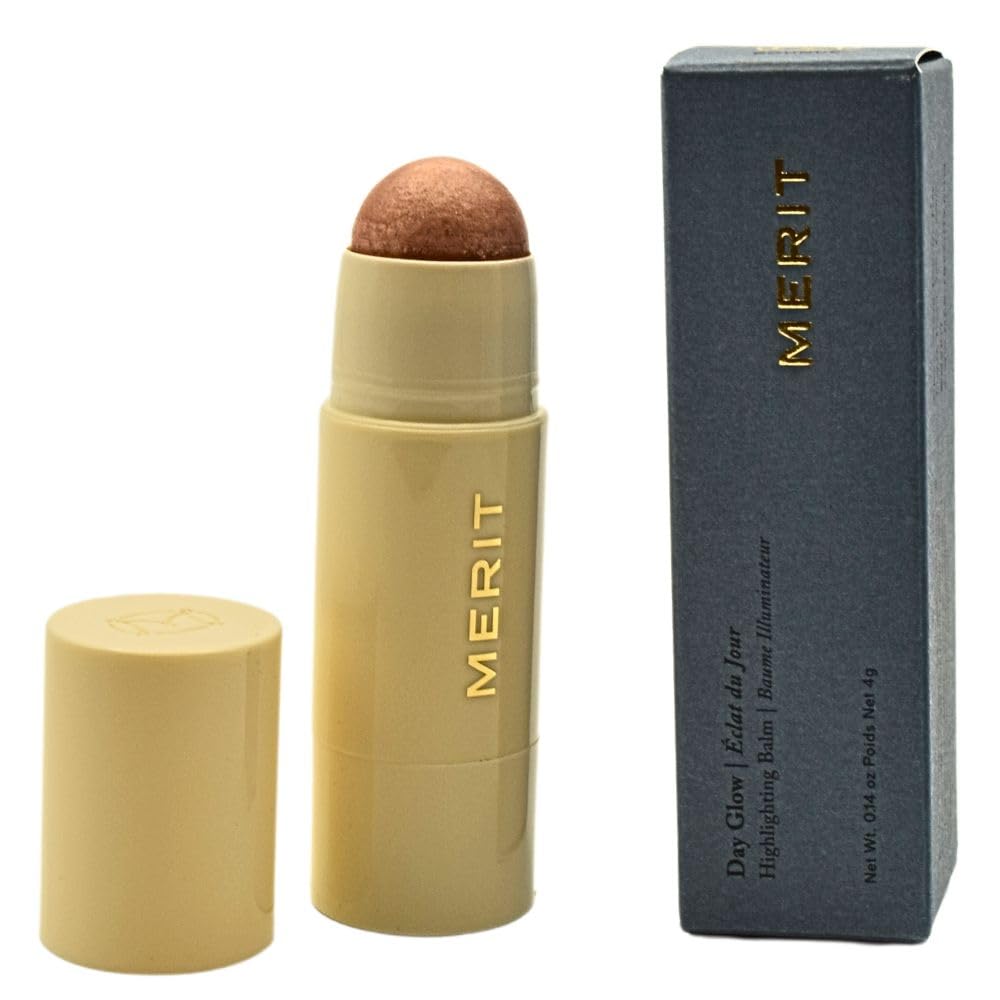 Merit Day Glow Dewy Balm on the cheekbone for natural rose-gold radiance.