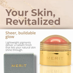 Merit Flush Balm Lusitano Soft Peach swatch demonstrates buildable color.