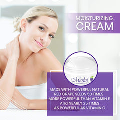 Merlot moisturizing cream being applied to skin for lasting comfort.