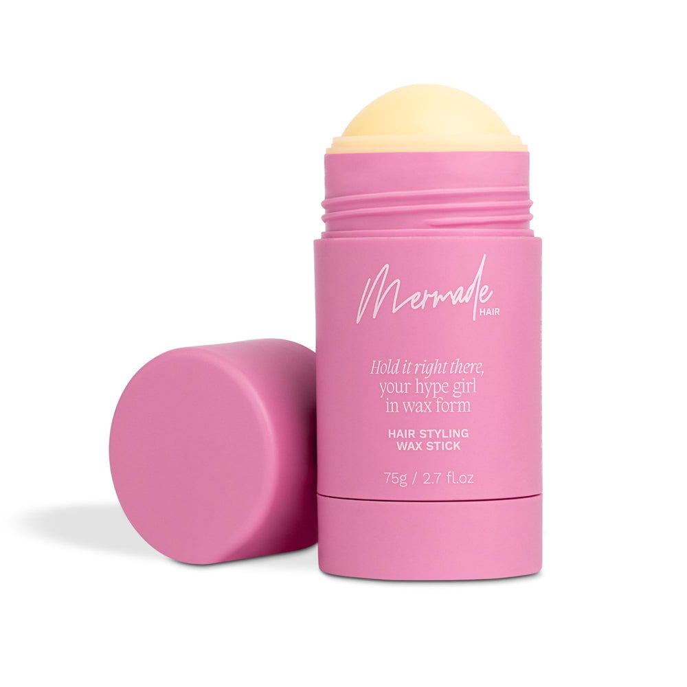 Mermade Hair Wax Stick pink packaging for portable styling and on-the-go touch-ups.