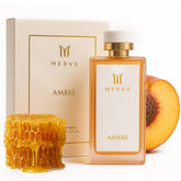 Merve Ambre bottle closeup showing premium glass for everyday elegance.