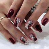 MERVF square press-on nails with mid French tip for versatile fall style.