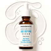 Mesoderm RX advanced serum bottle for daily firming and hydration.