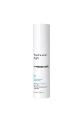 Mesoestetic Hydra-Light cream bottle close-up showing lightweight hydration for all-day moisture.