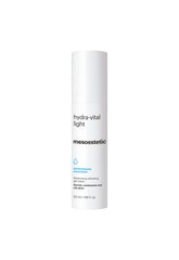 Mesoestetic Hydra-Light cream bottle close-up showing lightweight hydration for all-day moisture.