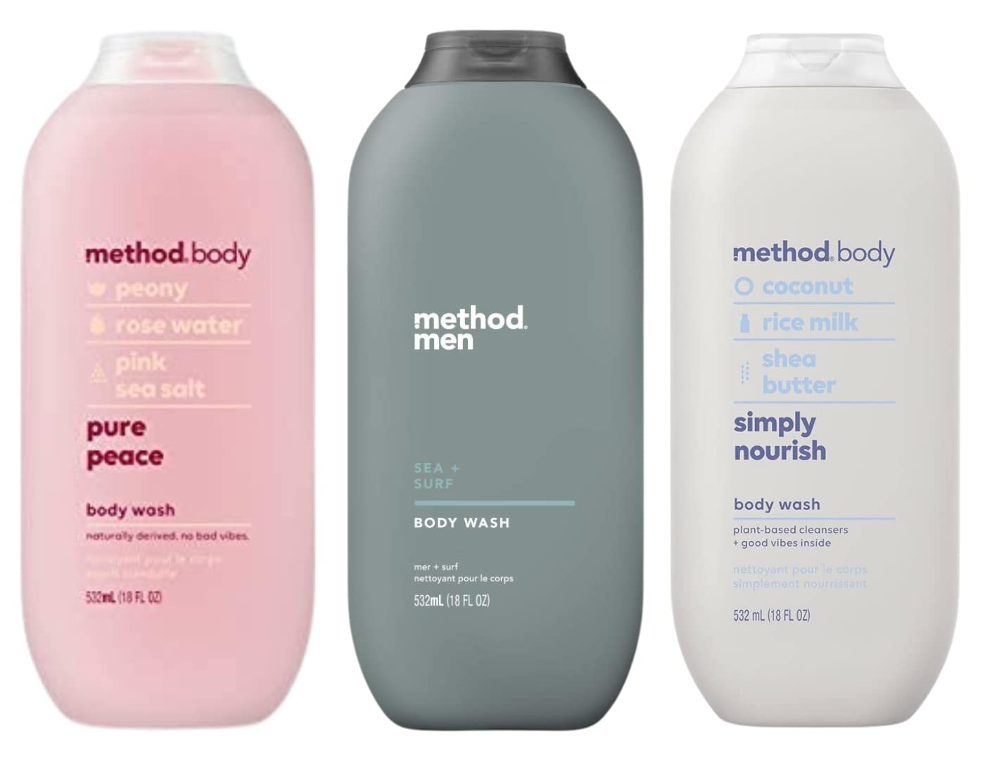 Method Body Wash Sampler Pack front view highlights three scents for versatile cleansing