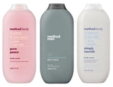 Method Body Wash Sampler Pack front view highlights three scents for versatile cleansing