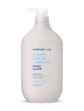 Method Simply Nourish body wash bottle displayed for moisturizing cleanse