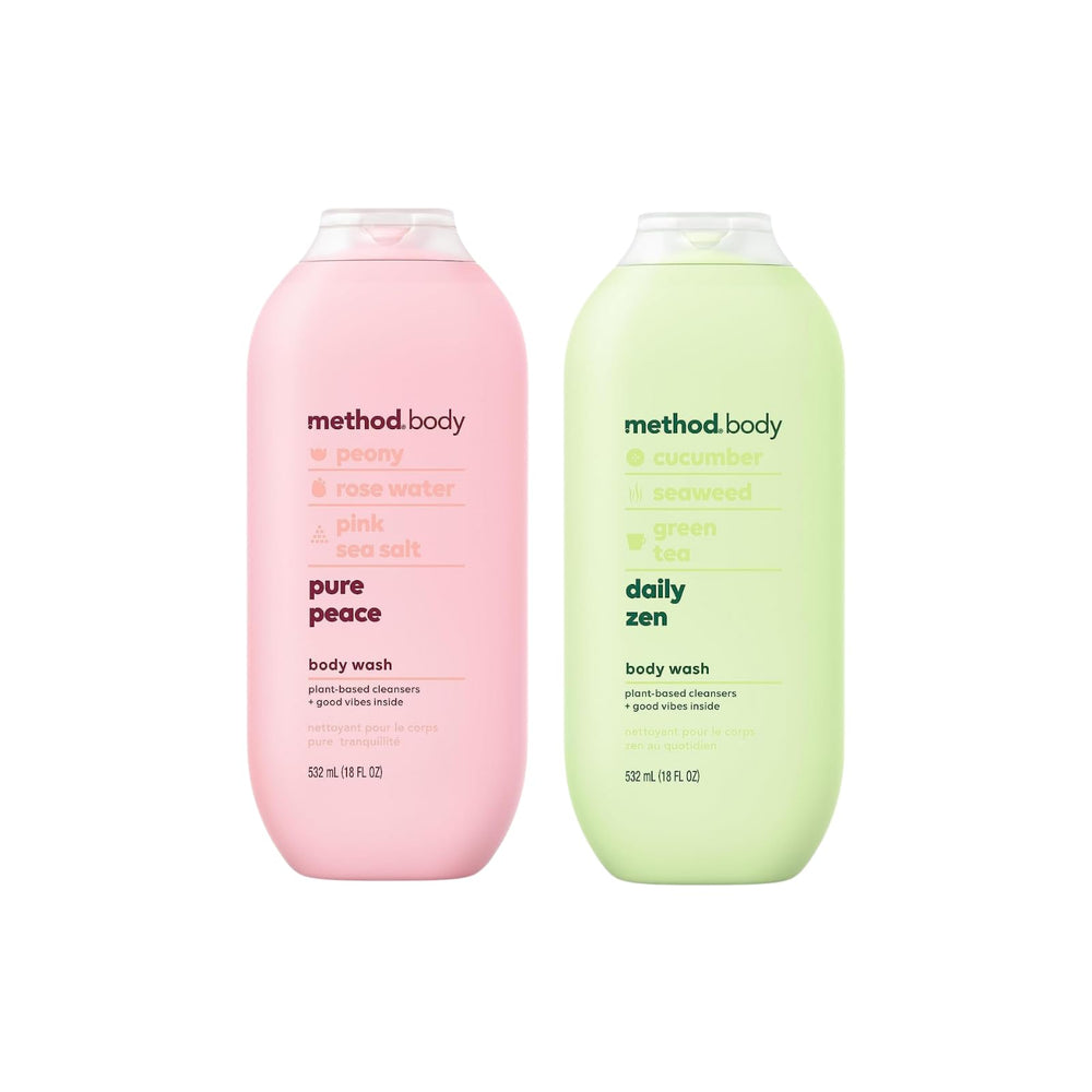 Method Body Wash Variety: Daily Zen and Pure Peace side by side for a calming rinse.