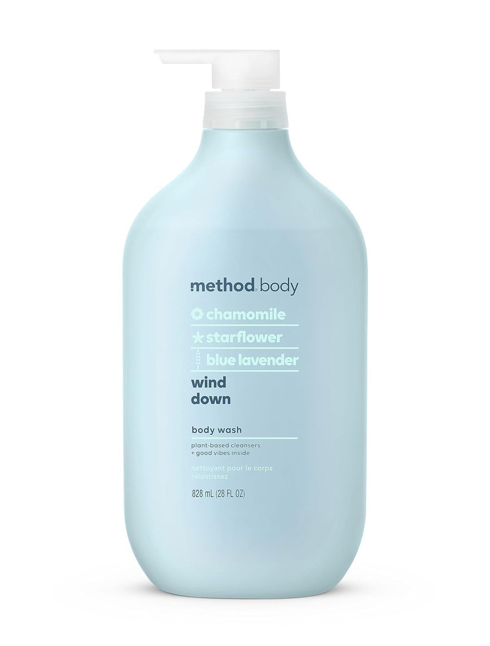 Method Body Wash Wind Down bottle showing chamomile scent for a calming shower.