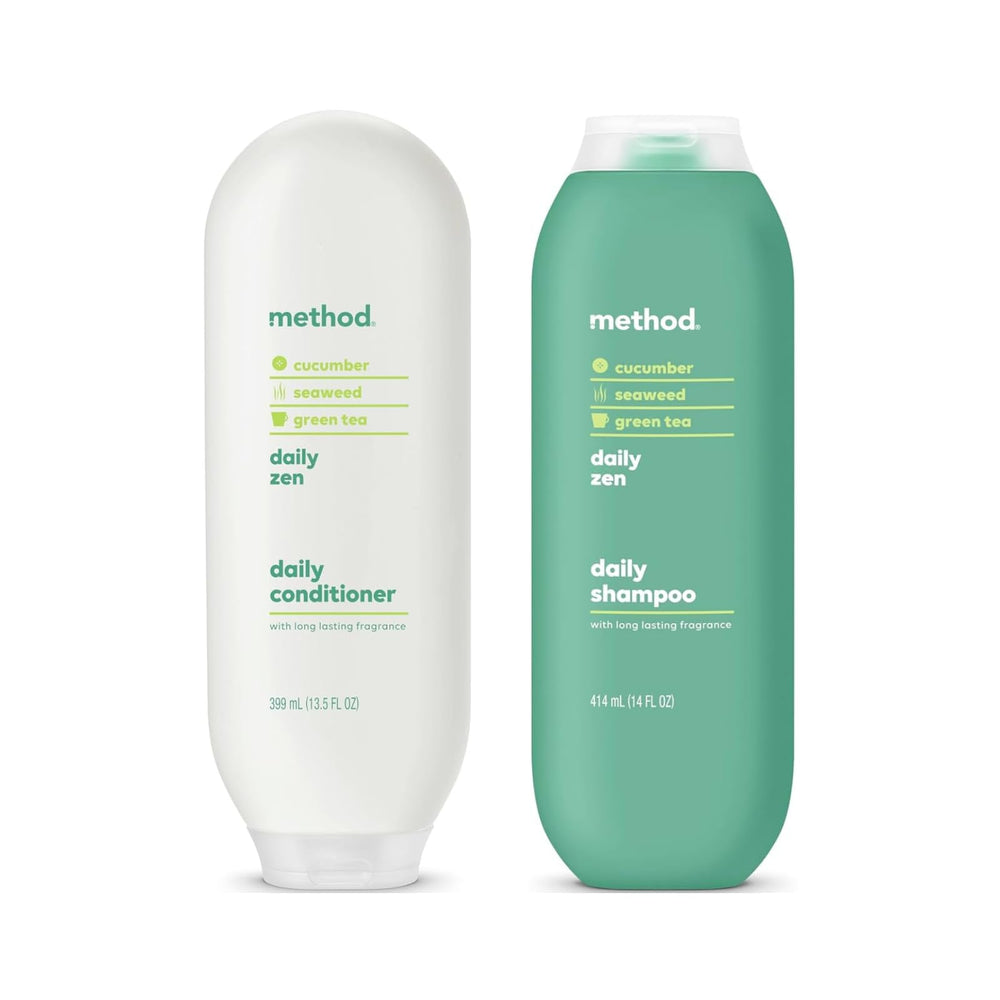 Method Daily Zen shampoo bottle on sink for daily refreshing wash