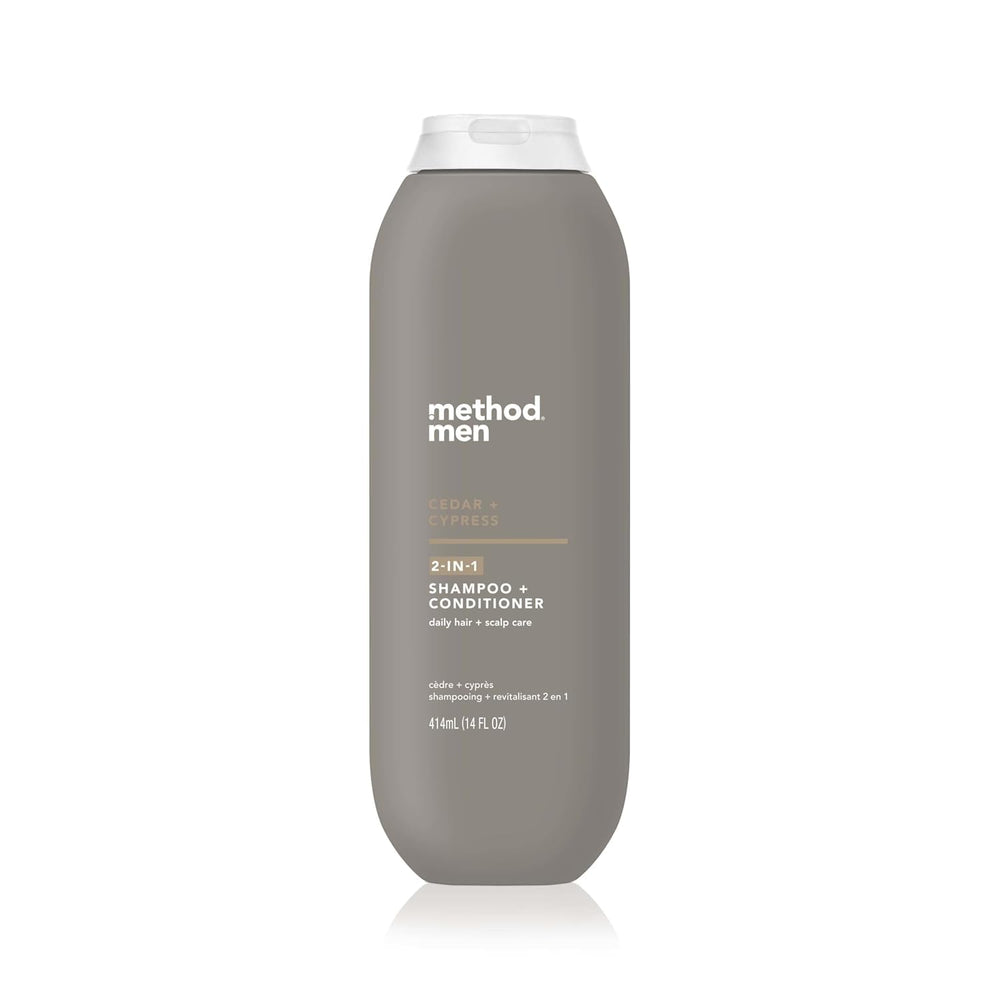 Method Men 2in1 Cedar Cypress bottle, quick daily cleanse in one step.
