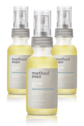 Method Men Beard Oil Sea + Surf 3x1oz pack shown, softens and conditions beard evenly