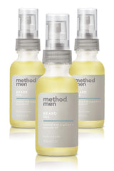 Method Men Beard Oil Sea + Surf 3x1oz pack shown, softens and conditions beard evenly