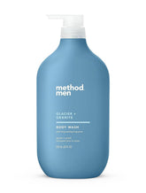 Method Men Glacier Granite bottle highlights a paraben-free formula for a refreshing shower.