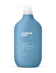 Method Men Glacier Granite bottle highlights a paraben-free formula for a refreshing shower.