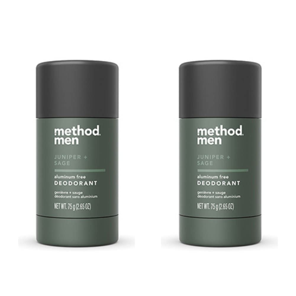 Method Men Juniper & Sage deodorant stick 2-pack front view, aluminum-free freshness for daily use.