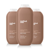 Method Men Sandalwood + Vetiver body wash bottle front – triple-pack for convenient daily use.
