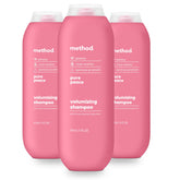 Method Pure Peace shampoo bottle displays color-safe, sulfate-free formula for vibrant color