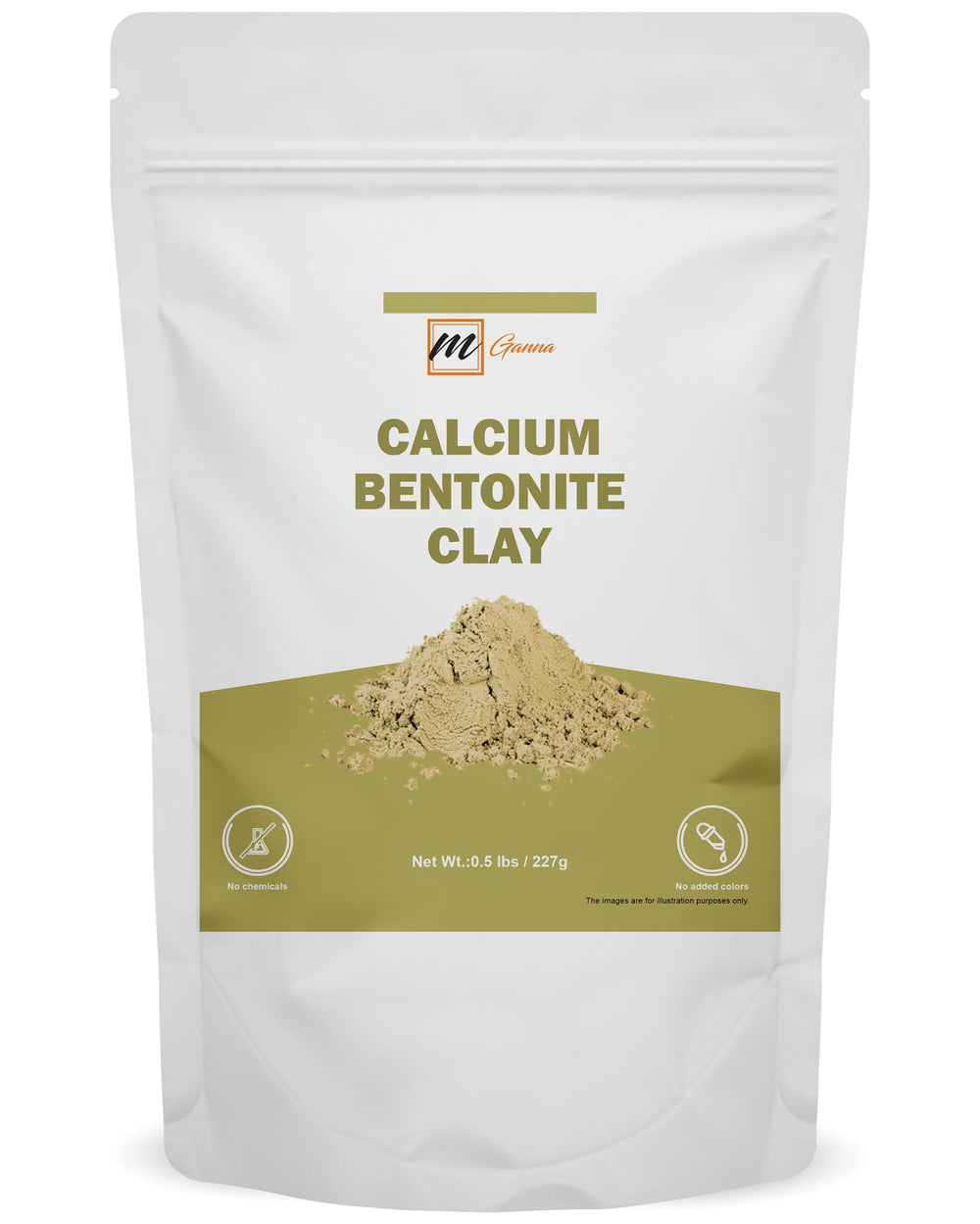 mganna calcium bentonite clay powder packaging for home use and DIY skin care.