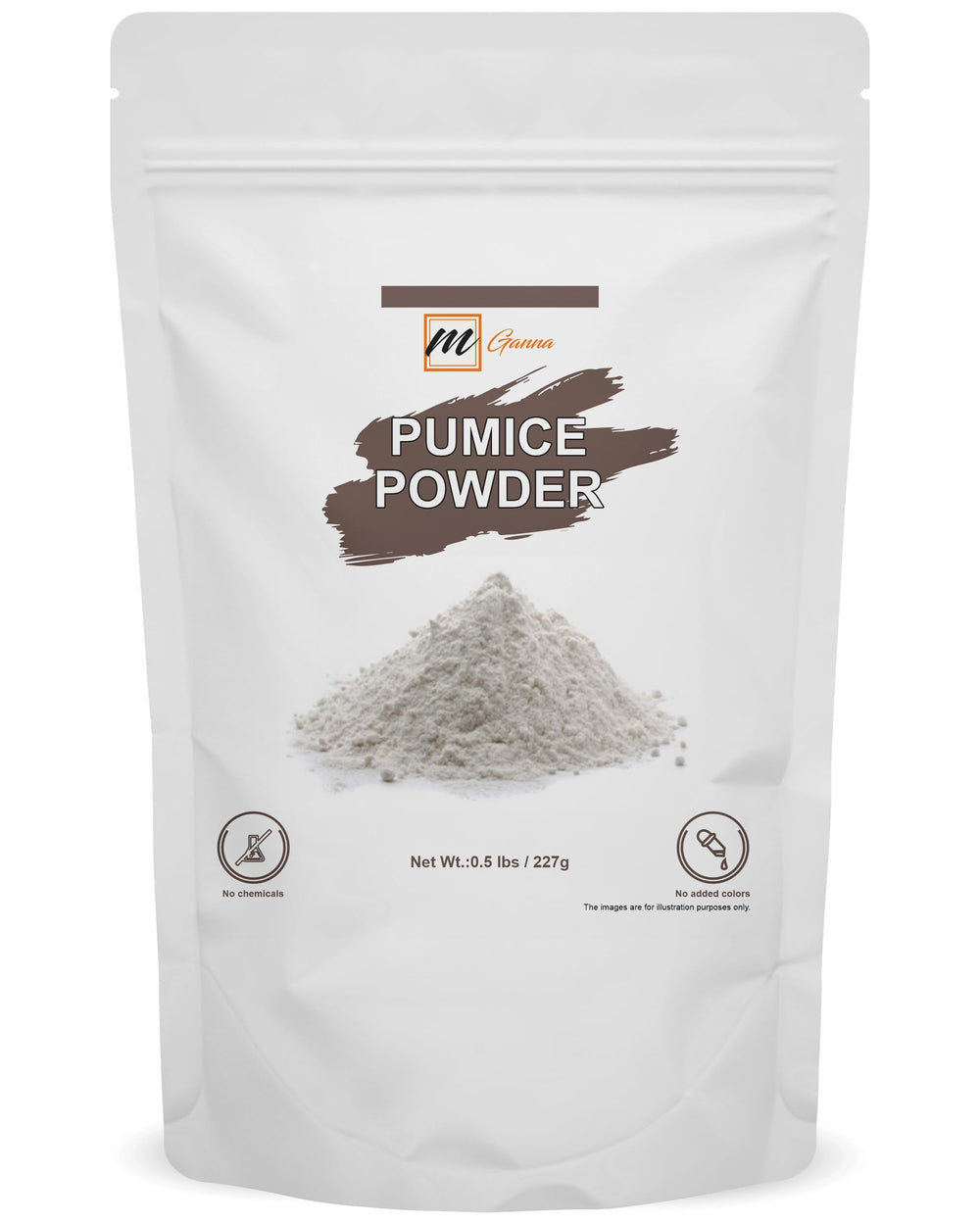mganna pumice powder packaging jar showing pure exfoliant for cosmetics