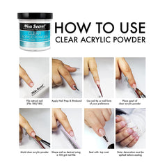 Mia Secret clear acrylic powder brush application—easy self-leveling consistency for smooth finishes.