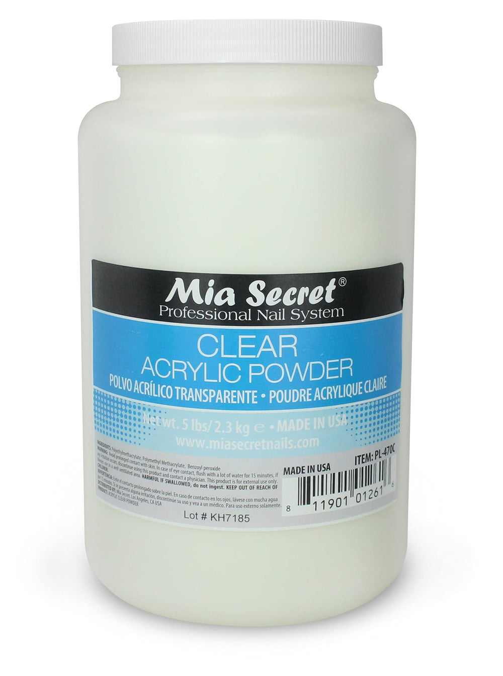 Mia Secret Clear Acrylic Powder jar—true-clear formula ideal for encapsulation and long-lasting wear.