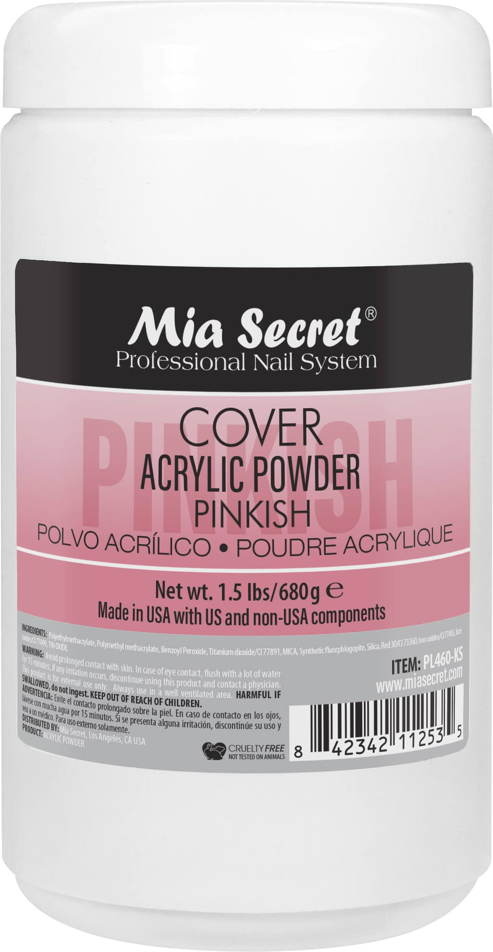 Mia Secret Cover Pinkish acrylic powder jar close-up for smooth, long-lasting nails