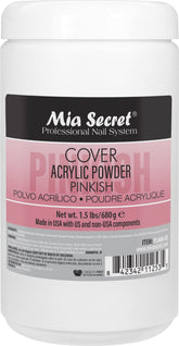 Mia Secret Cover Pinkish acrylic powder jar close-up for smooth, long-lasting nails