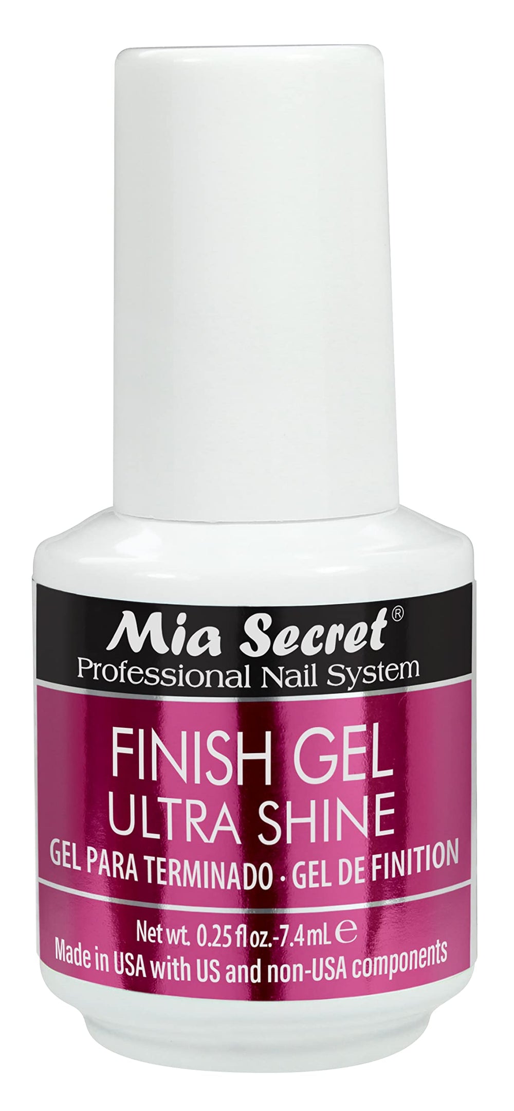 Mia Secret Finish Gel Ultra Shine top coat delivers a glossy, long-lasting finish for artificial nails