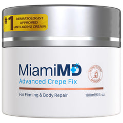 MiamiMD Advanced Crepe Fix bottle front showcasing firming action for crepey skin