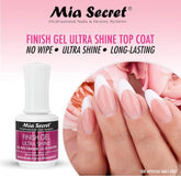 Mia Secret UV Finish Gel applied on nails for smooth, even coat.