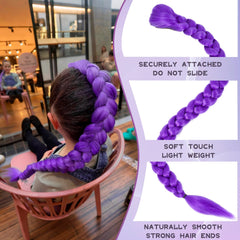 Mibeke Purple Braids Pony Tail 26-inch close-up shows glossy shine and texture