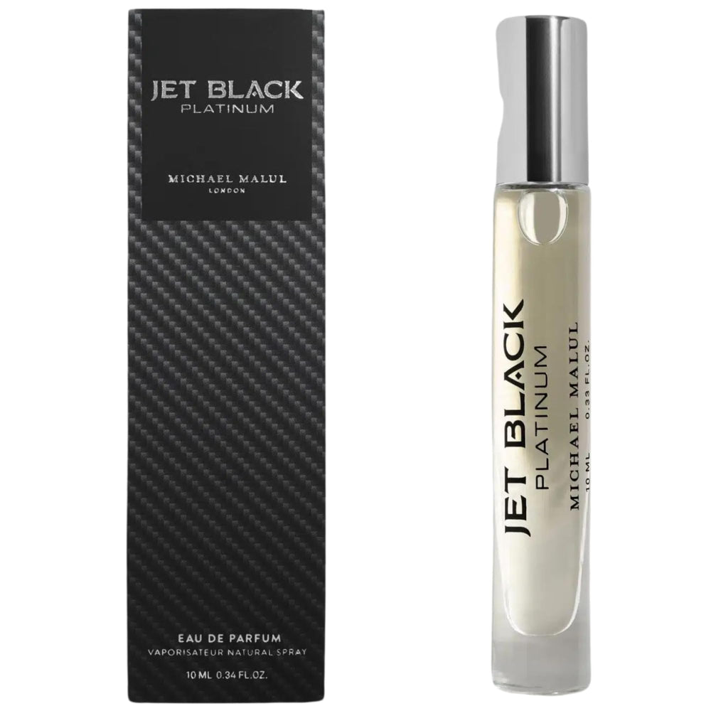 Michael Malul Jet Black Platinum bottle front view for bold evening wear