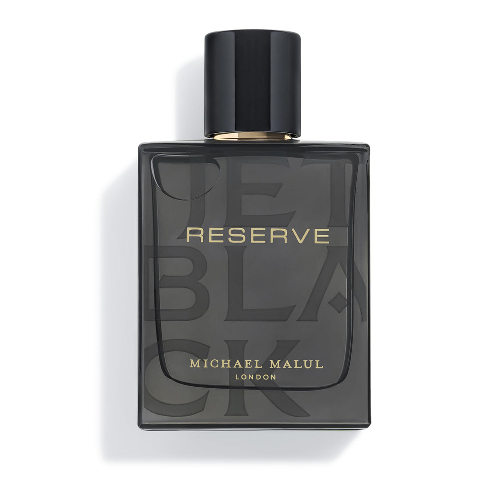 Michael Malul Jet Black Reserve bottle front view for bold evening presence.