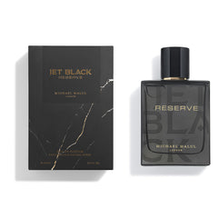 Michael Malul Jet Black Reserve bottle back view highlights sleek silhouette.