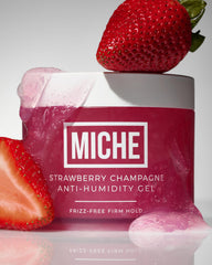 Miche Beauty Strawberry Champagne Gel jar closeup with fruity scent and premium formula.