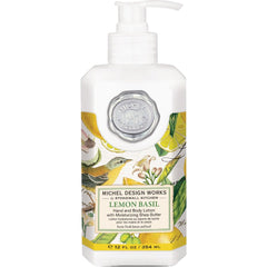 Michel Design Works Lemon Basil lotion bottle providing hydration for hands and body