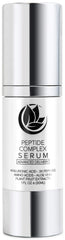 Microderm GLO Peptide Complex Serum bottle highlights natural ingredients for firmer, smoother skin