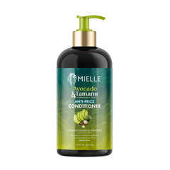 Mielle Organics Avocado and Tamanu Conditioner bottle demonstrates detangling benefits.
