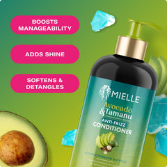 Texture close-up of Mielle Organics Avocado and Tamanu Conditioner enriching moisture.